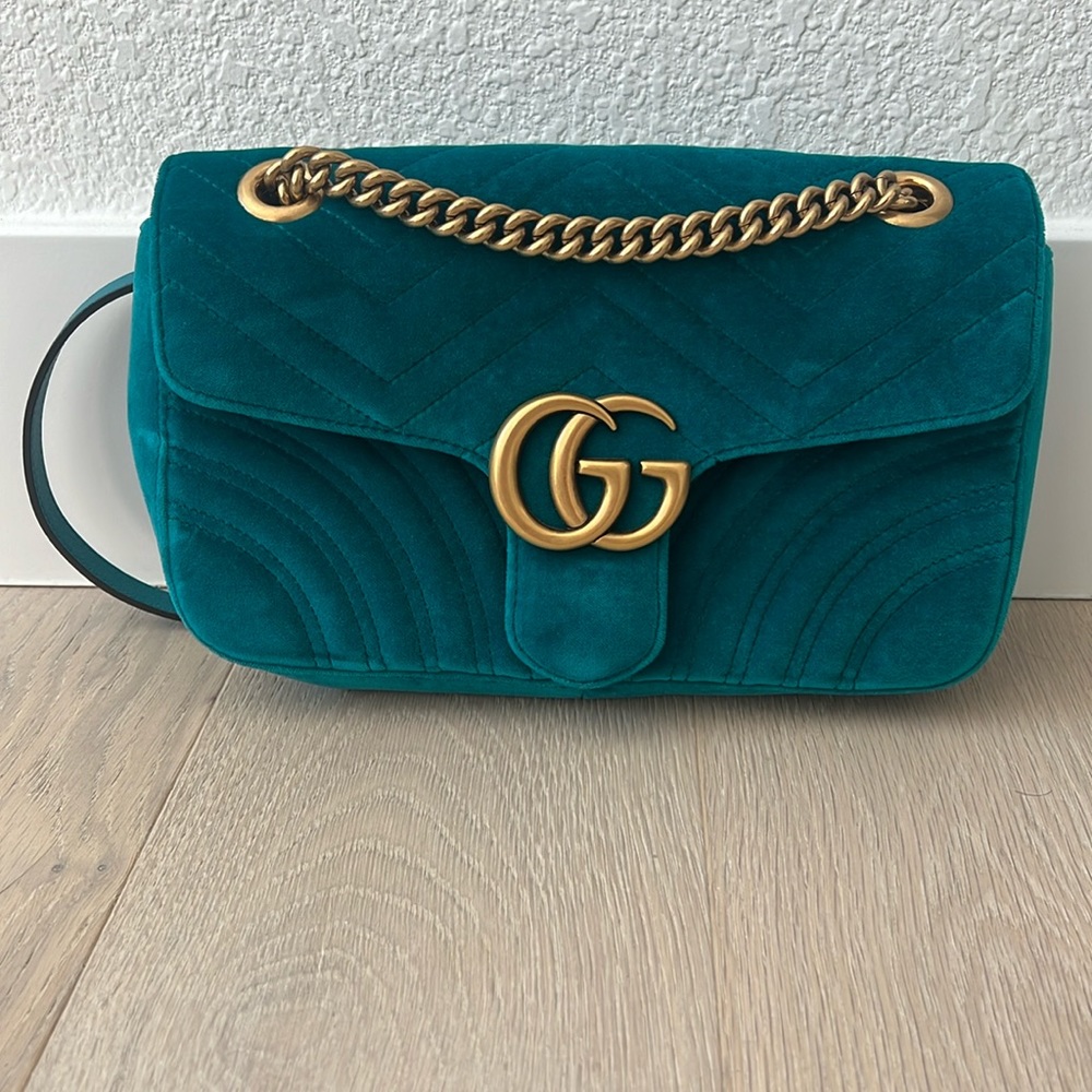 Gucci GG velvet marmont bag small - turquoise- never used